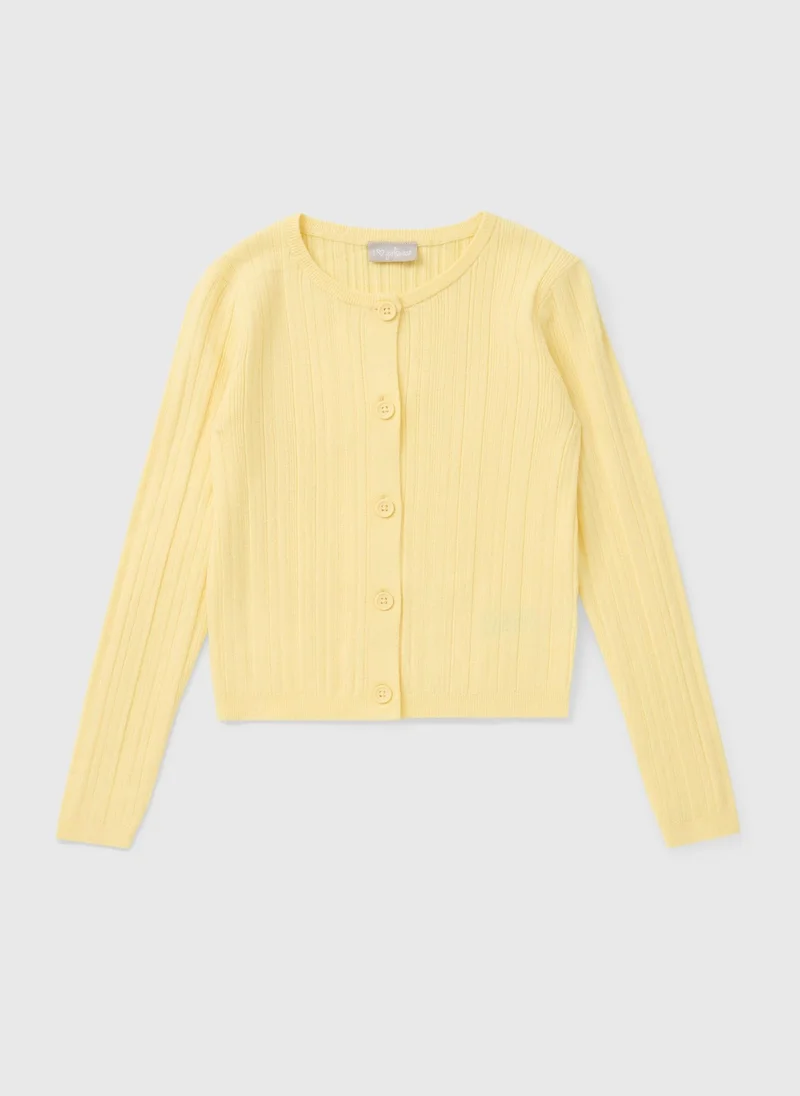 ماتلان Girls Yellow Fine Gauge Cardigan